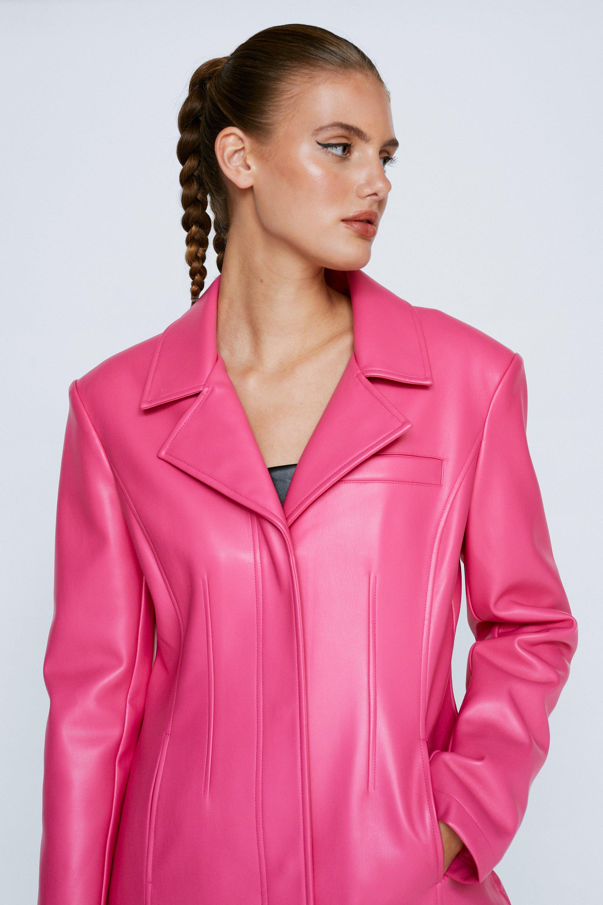 Hot pink faux leather on sale jacket